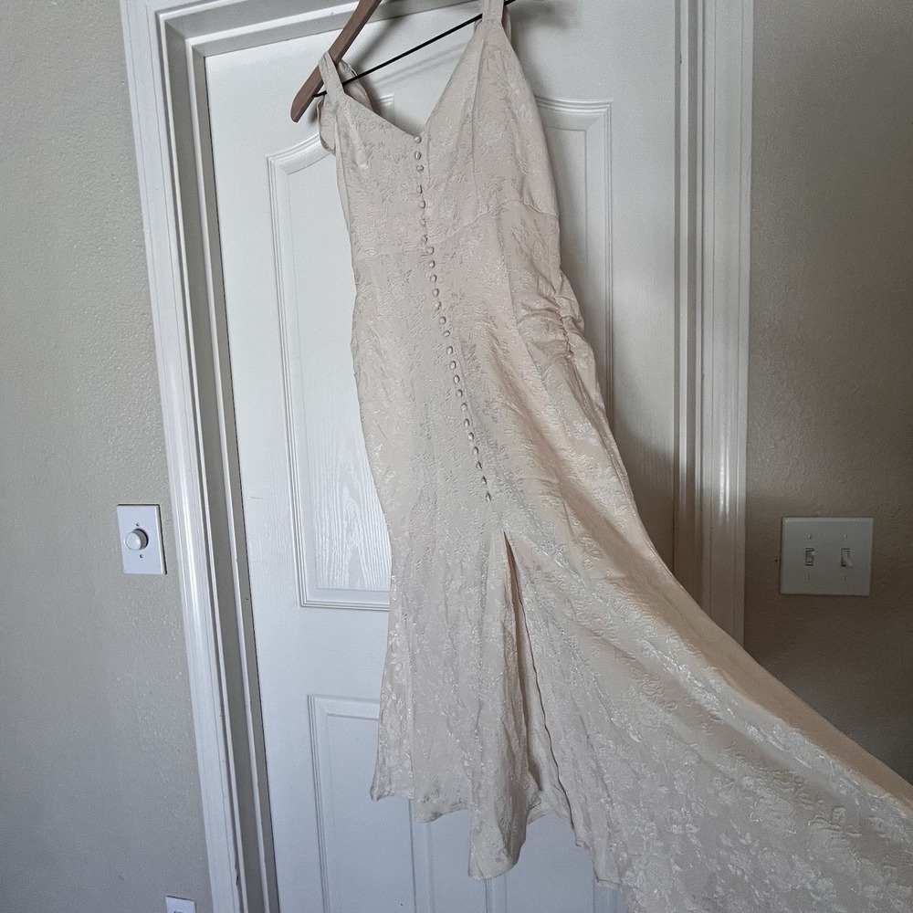 MOTF Texture Jaquard Floral Button Split Hem Wedding Bridal Dress Fit Flare 4